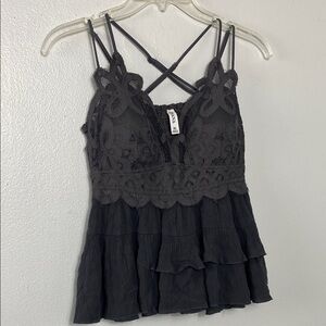 Zenana Outfitters Black Ruffled Lace Camisole